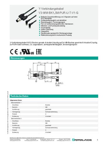 Pepperl+Fuchs 275518 Sensor-/Aktor-Verteiler und Adapter 1.5m Polzahl: 3, 3 1St. von Pepperl+Fuchs