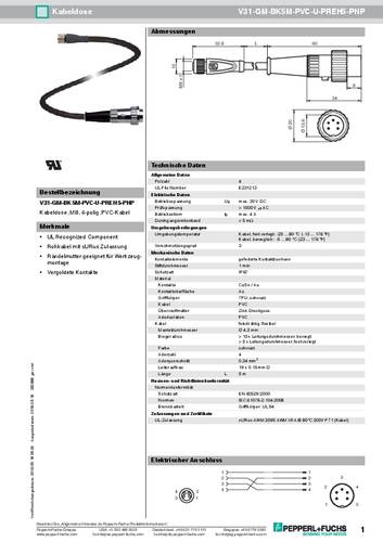 Pepperl+Fuchs 282888 Sensor-/Aktor-Steckverbinder, konfektioniert 5m Polzahl: 4 1St. von Pepperl+Fuchs