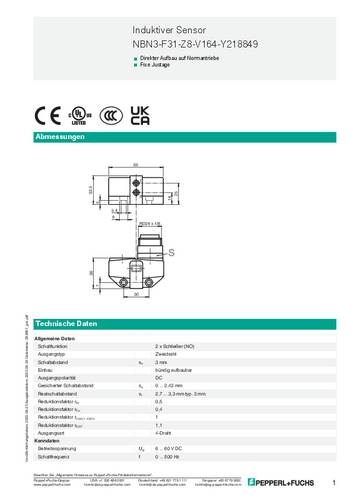 Pepperl+Fuchs Induktiver Sensor Zweidraht NBN3-F31-Z8-V164-Y218849 von Pepperl+Fuchs