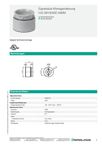 Pepperl+Fuchs VAZ-MH-BASE-40MM Signalgeber Montage-Kit von Pepperl+Fuchs