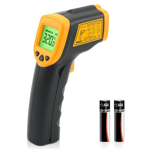 Infrarot Thermometer -32°C bis 380°C, Laser Temperaturmessgerät mit LCD Display, Emissionsgrad einstellbar, Ideal für Küche, Grill, Auto, Bodenheizung, NICHT für den menschlichen Körper von Peppy