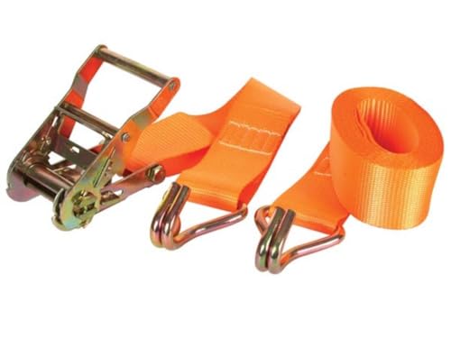 Toolland Spanngurt mit Ratsche, zweiteilig, Spitzhaken, für etwas schwerere Lasten, max. 1000 kg, Polyester, Orange, 4.5 m x 50 mm von TOOLLAND