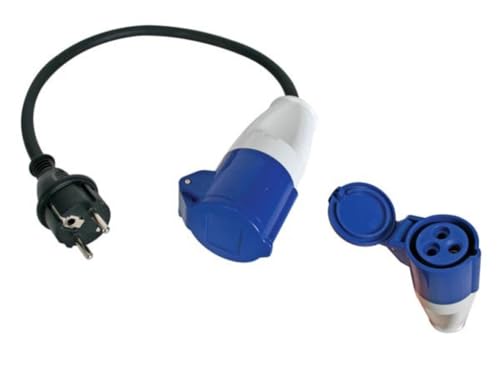 Perel Adapterleitung, H07RN-F 3G2.5, 0.4 m, 16 A/230 V, 3680 W, Typ E/F auf CEE, für innen und außen, Gummi, blau von Perel