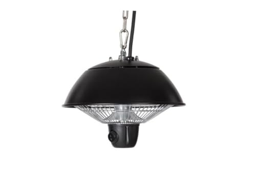 Perel Terrassen-Heizstrahler, 600 W, Halogen, Deckenmontage, Ein-/Ausschalter, Kette, 1 Heizstufe, spritzwassergeschützt, Metall, Schwarz von Perel