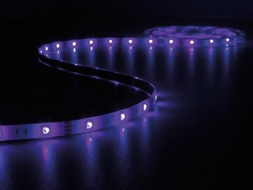Perel Set mit musikgesteuerter LED-Leiste, 150 helle 5050 LEDs, RGB-Controller und Stromversorgung, einfache Steuerung über mitgelieferte IR-Fernbedienung, flexibel und selbstklebend, von Perel