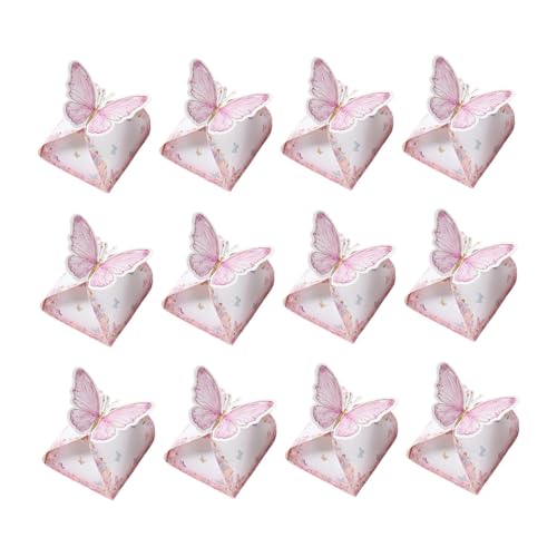 Perfeclan 12 Stück Schmetterlings-Bonbontüten, Bonbonschachteln, dekorative, kreative Hochzeitsgeschenkboxen, Geschenkverpackungstaschen für Brautjungfern, ROSA von Perfeclan