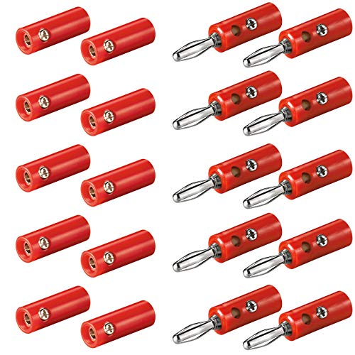 10x Bananenstecker Buchse Set | 4mm | Stecker und Buchse | mit Schraubverschluss | für Lautsprecherkabel AV-Receiver Verstärker | Bananas Banana Lautsprecher Boxen Audio HiFi Kabel | Rot | 10 Stück von PerfectHD