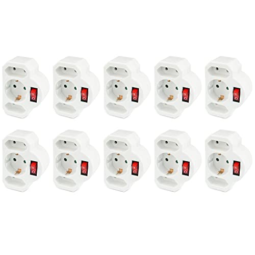 10x Steckdosenadapter 3-fach | 1x Schutzkontaktbuchse + 2x Euro-Buchse | Steckdosenschalter | schaltbare Steckdose | beleuchteter Schalter | Sicherheitsschalter | Zwischensteckdose | 10 Stück 10x Steckdosenadapter 3-fach | 1x Schutzkontaktbuchse + 2x Euro-Buchse | Steckdosenschalter | schaltbare Steckdose | beleuchteter Schalter | Sicherheitsschalter | Zwischensteckdose | 10 Stück von PerfectHD