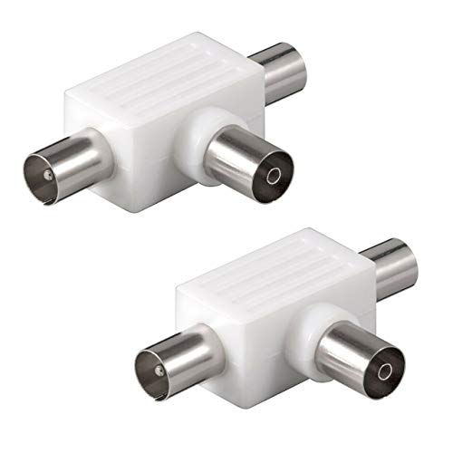 2 Stück Koax T-Adapter Koaxial Antennenverteiler 2X Stecker > 1x Kupplung IEC TV SAT von PerfectHD