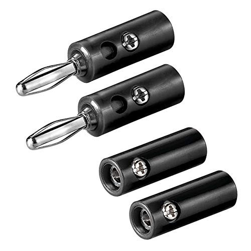 2X Bananenstecker Buchse Set | 4mm | Stecker und Buchse | mit Schraubverschluss | für Lautsprecherkabel AV-Receiver Verstärker | Bananas Banana Lautsprecher Boxen Audio HiFi Kabel | Schwarz | 2 Stück von PerfectHD