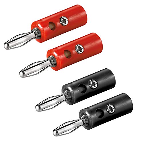 2X Bananenstecker Set | 4mm | mit Schraubverschluss | für Lautsprecherkabel AV-Receiver Verstärker | Stecker Bananas Banana Lautsprecher Boxen Audio HiFi Kabel | Rot und Schwarz | je 2 Stück von PerfectHD