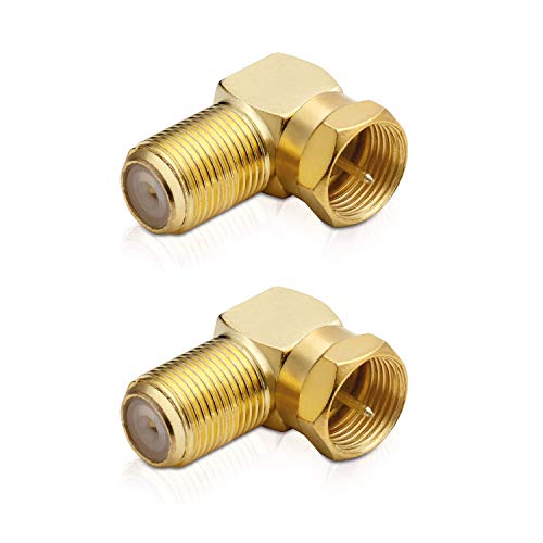 2X SAT F-Stecker | Winkeladapter 90° Grad | F-Stecker > F-Buchse 90° | gewinkelt F-Winkelstecker TV | F-Adapter für Antennenkabel Satellitenkabel Koaxialkabel | Vergoldet | 2 Stück von PerfectHD