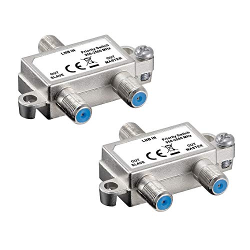 2X SAT Schalter | Vorrang Schalter | verteilt/schaltet 1 LNB auf 2 SAT-Receiver | Verteiler für Satelliten-Anlagen | Kupplung Switch Splitter Koaxial | LNB Master Slave Ausgang | HDTV | 2 Stück von PerfectHD