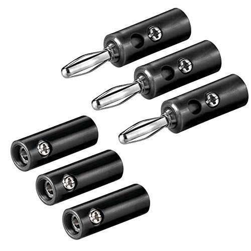 3X Bananenstecker Buchse Set | 4mm | Stecker und Buchse | mit Schraubverschluss | für Lautsprecherkabel AV-Receiver Verstärker | Bananas Banana Lautsprecher Boxen Audio HiFi Kabel | Schwarz | 3 Stück von PerfectHD