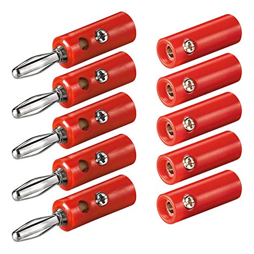 5X Bananenstecker Buchse Set | 4mm | Stecker und Buchse | mit Schraubverschluss | für Lautsprecherkabel AV-Receiver Verstärker | Bananas Banana Lautsprecher Boxen Audio HiFi Kabel | Rot | 5 Stück von PerfectHD