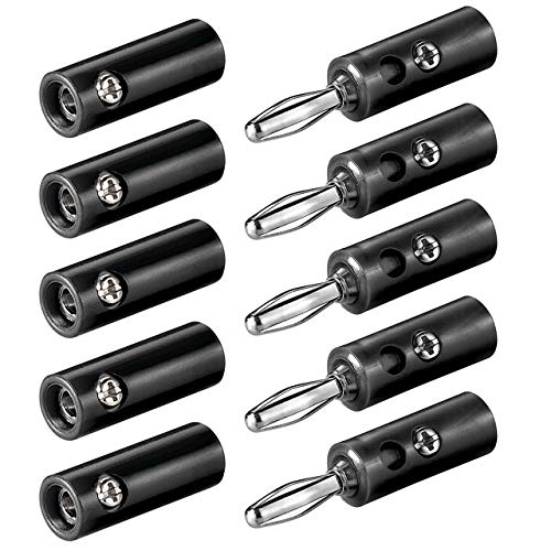 5X Bananenstecker Buchse Set | 4mm | Stecker und Buchse | mit Schraubverschluss | für Lautsprecherkabel AV-Receiver Verstärker | Bananas Banana Lautsprecher Boxen Audio HiFi Kabel | Schwarz | 5 Stück von PerfectHD