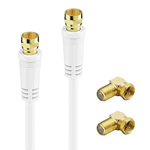 PerfectHD SAT Kabel + 2x Winkeladapter | 2m | 75 Ohm | 110 db | 4fach geschirmt | F-Stecker > F-Stecker | Koaxialkabel Antennenkabel | TV HDTV Radio DVB-T DVB-C DVB-S DVB-S2 | weiß | 2 Meter von PerfectHD