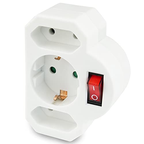 Steckdosenadapter 3-fach | 1x Schutzkontaktbuchse + 2x Euro-Buchse | Steckdosenschalter | schaltbare Steckdose | beleuchteter Schalter | Sicherheitsschalter | Zwischensteckdose | 1 Stück Steckdosenadapter 3-fach | 1x Schutzkontaktbuchse + 2x Euro-Buchse | Steckdosenschalter | schaltbare Steckdose | beleuchteter Schalter | Sicherheitsschalter | Zwischensteckdose | 1 Stück von PerfectHD