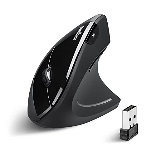 Perixx 11167 PERIMICE-713 Ergonomische Vertikale Kabellose Radiofrequenz Maus, Empfohlen bei Tennisarm/Mausarm, 800/1200/1600 DPI, An/Aus-Schalter Mouse WL Ergo vertical Black von Perixx