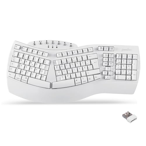 Perixx 11620 PERIBOARD-612 Ergonomische Kabellose Tastatur, Geteiltes Tastenfeld mit Dual Modus 2.4G oder Bluetooth, Kompatibel mit Windows 10 und Mac OS X, Weiß, QWERTZ Deutsches Layout von Perixx