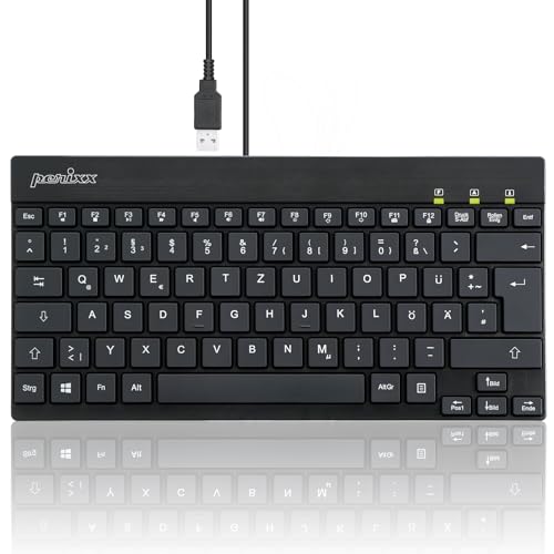 Perixx Kabelgebundene Mini USB Tastatur mit weißer Hintergrundbeleuchtung und flachen Tasten PERIBOARD-326BDE Schwarz Beleuchtet von Perixx