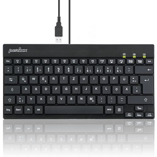Perixx Kabelgebundene Mini USB Tastatur mit weißer Hintergrundbeleuchtung und flachen Tasten PERIBOARD-326BDE Schwarz Beleuchtet von Perixx