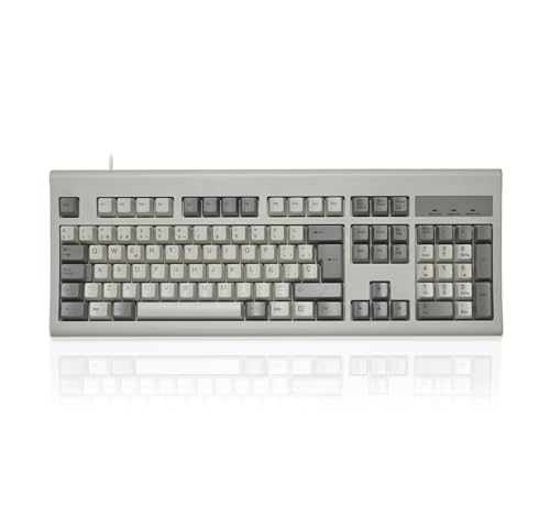 Perixx PERIBOARD-106M, effiziente USB-Tastatur in voller Größe, ergonomische Gebogene Tasten, klassischer Retro-Stil, Grau und Weiß, spanische QWERTY von Perixx