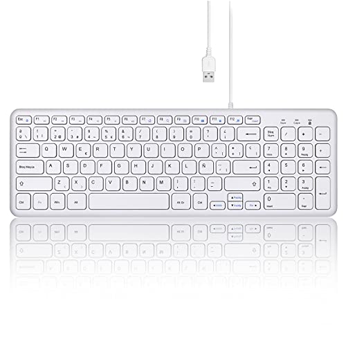 Perixx PERIBOARD-213 W USB-Tastatur mit Kabel – kompaktes Design mit Nummerntastatur – Weiß – Spanisch QWERTY mit Ñ von Perixx