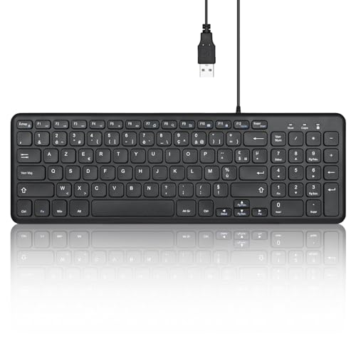 Perixx PERIBOARD-213U Kompakttastatur Filiare – Chiclet Tastatur mit leisen Scherentasten und Multimedia-Tasten für Windows – Französisches AZERTY – Schwarz von Perixx