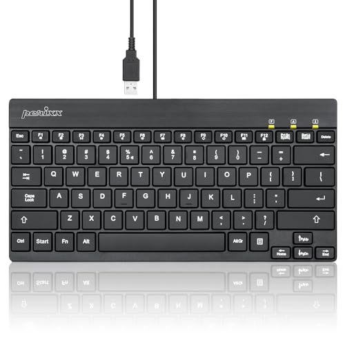 Perixx PERIBOARD-326 Kabelgebundene Mini-USB-Tastatur mit Hintergrundbeleuchtung und flachen Tasten, US-QWERTY-Layout von Perixx