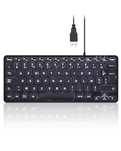 Perixx PERIBOARD-332 Mini Clavier Rétroéclairé filaire USB, Design Slim, Avec Touches imprimées en Gras et en Grand, Eclairage LED Blanc, AZERTY Français von Perixx