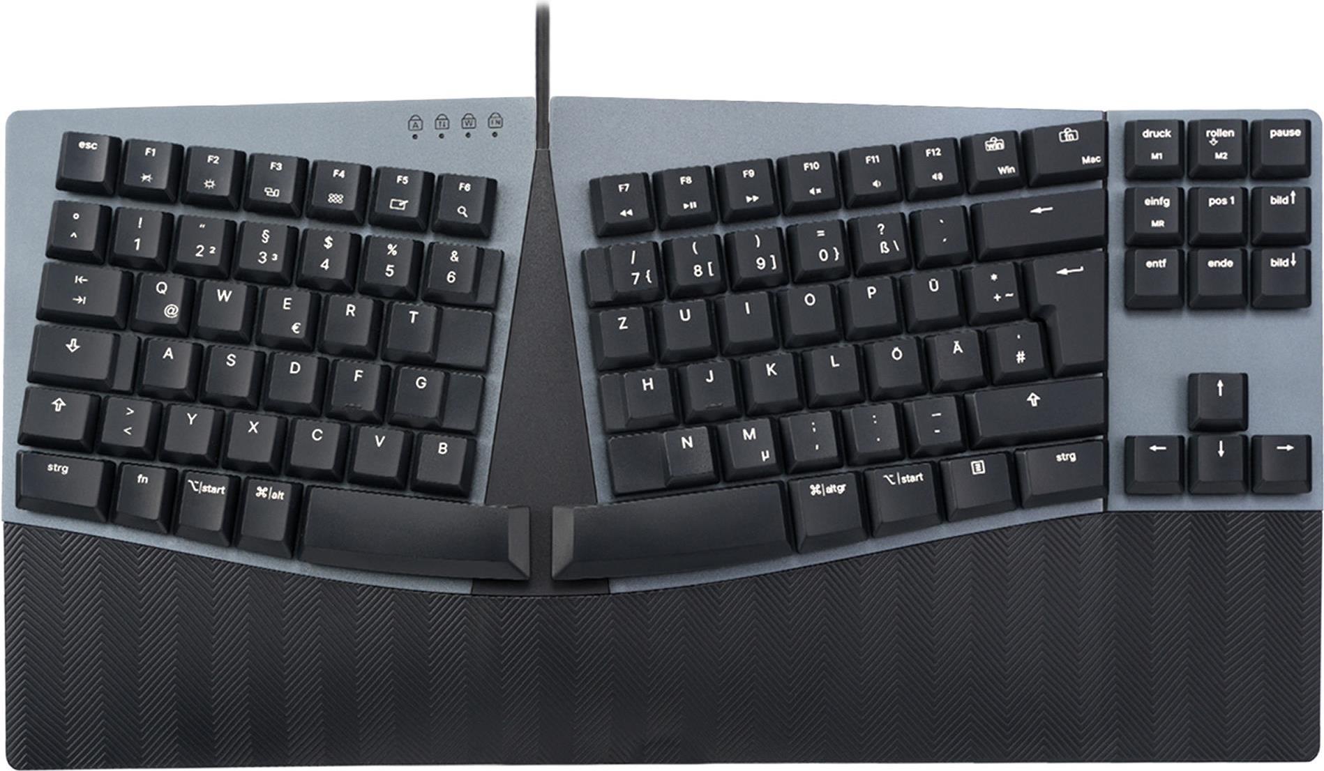 Perixx PERIBOARD-335 DE BL, Kabelgebundene ergonomische mechanische kompakte Tastatur - flache blaue Klickschalter (PERIBOARD-335 DE BL) von Perixx