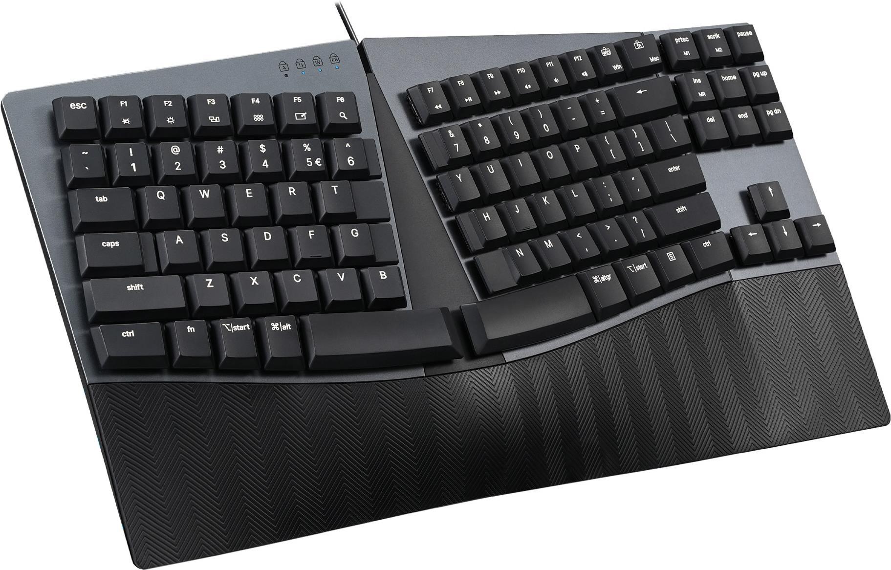 Perixx PERIBOARD-335 DE RD, Kabelgebundene ergonomische mechanische kompakte Tastatur - flache rote lineare Schalter (PERIBOARD-335 DE RD) von Perixx