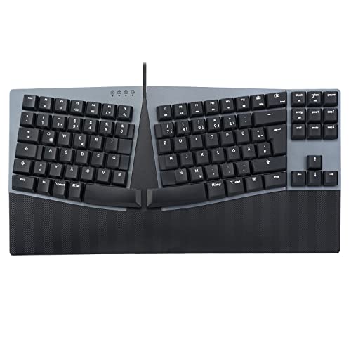 Perixx PERIBOARD-335BL DE, Kabelgebundene ergonomische mechanische Tastatur – Low-Profile Blue Clicky Switches – Programmierbare Funktion – Kompatibel mit Windows und Mac OS X – Deutsch QWERTZ von Perixx