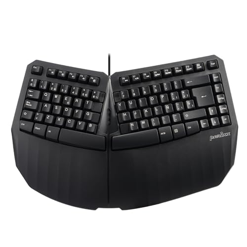 Perixx PERIBOARD-413B ES, Kabelgebundene ergonomische kompakte Geteilte Tastatur, 40 x 27,5 x 5,5 cm, Spanisches QWERTY-Layout, Schwarz von Perixx