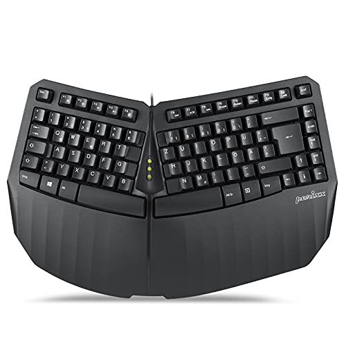 Perixx PERIBOARD-413B US Tastatur, kabelgebunden, ergonomisch, kompakt, geteilt, 40 x 27,5 x 5,5 cm, TKL-Design, Schwarz von Perixx