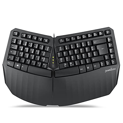 Perixx PERIBOARD-413B US, kabelgebundene USB-Tastatur, ergonomisch, kompakt, Split-Tastatur, 40 x 27,5 x 5,5 cm, TKL-Design, Schwarz, US-Englisch von Perixx