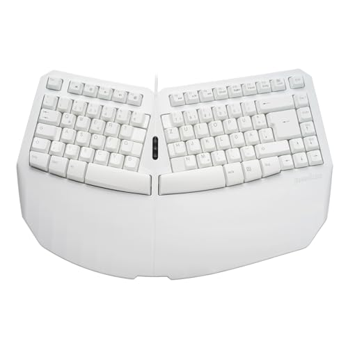 Perixx PERIBOARD-413W Kleine kompakte kabelgebundene ergonomische Tastatur mit geteiltem Tastenfeld, große integrierte Handballenauflage, USB-Anschluss, Weiß, DE QWERTZ Layout von Perixx