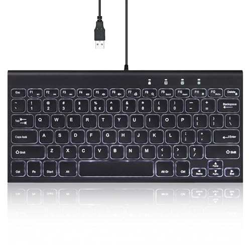 Perixx PERIBOARD-429 Mini-Tastatur mit Hintergrundbeleuchtung, schlankes und leichtes Design, Multimedia-Tasten, für Laptop, PC, US-Layout von Perixx