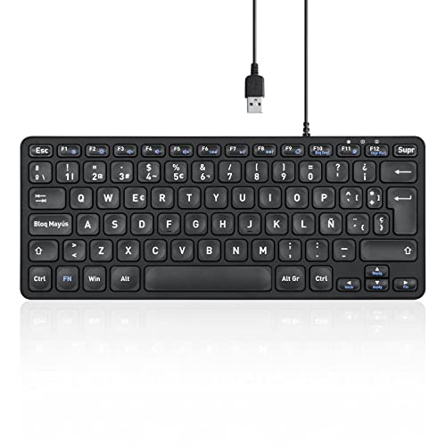 Perixx PERIBOARD-432 Mini-USB-Tastatur mit Kabel – Scherentasten Typ X – Großgedruckte Buchstaben – Spanisch QWERTY von Perixx