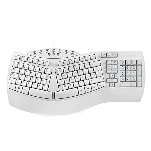 Perixx PERIBOARD-512W ES USB Teclado Ergonomico – 49,09 x 23,2 x 4,97 cm – Blanco – QWERTY Español von Perixx