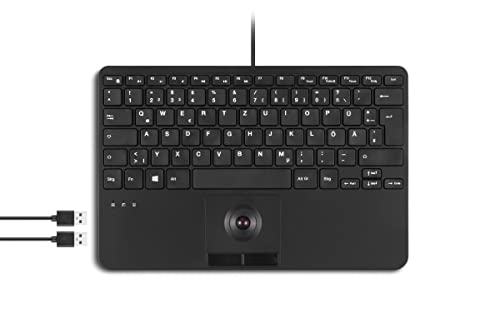 Perixx PERIBOARD-526 DE, kabelgebundene Mini-USB-Tastatur mit Trackball - X-Typ Scherentasten - 11,18x7,17x1,1 Zoll - 2 USB-Hubs integriert - DE Layout von Perixx