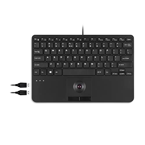 Perixx PERIBOARD-526 US, kabelgebundene Mini-USB-Tastatur mit Trackball, X-Typ-Scherentasten, 29 x 18 x 2,8 cm, integrierte 2 USB-Hubs, US-Englisch von Perixx