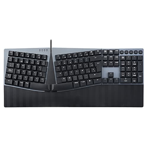 Perixx PERIBOARD-535BR Ergonomische mechanische Tastatur mit Kabel – Full Size – Brown Low-Profile-Switches – programmierbare Makrotasten, kompatibel mit Windows und Mac OS X, Layout QWERTY Spanisch von Perixx