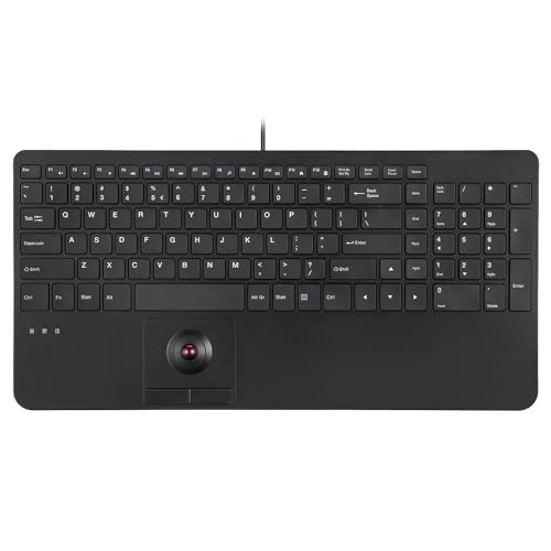 Perixx PERIBOARD-538 US Kabelgebundene kompakte USB-Tastatur mit Trackball, X-Typ-Scherentasten, 397 x 198 x 37 mm, 2 integrierte USB-Hubs, Schwarz von Perixx