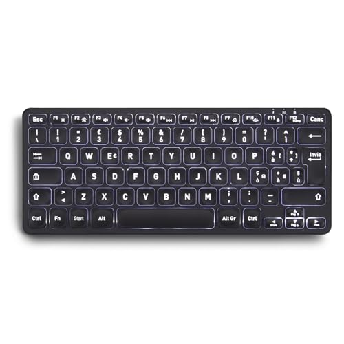 Perixx PERIBOARD-732B Mini-Tastatur mit Hintergrundbeleuchtung, kabellos, wiederaufladbarer Akku, Scherentasten Typ X, weiße Hintergrundbeleuchtung, italienisches Layout von Perixx