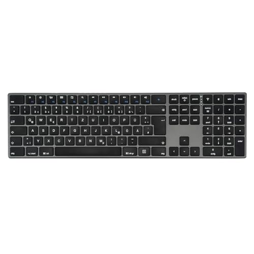 Perixx PERIBOARD-817 Kabellose Multi-Device-Tastatur, QWERTZ, Aluminiumgehäuse, X-Typ Scherentasten, Kompatibel mit Windows, macOS, Linux von Perixx