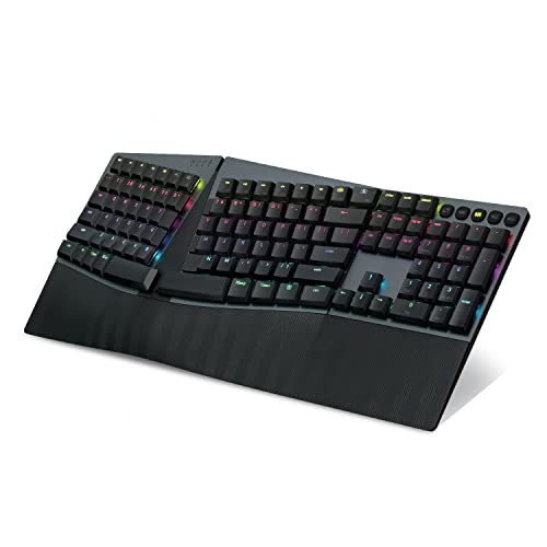 Perixx PERIBOARD-835BR - Kabellose RGB-beleuchtete ergonomische mechanische Tastatur, Flache taktile Brown-Schalter, programmierbare Tasten, Windows/Mac OS X kompatibel, US QWERTY von Perixx