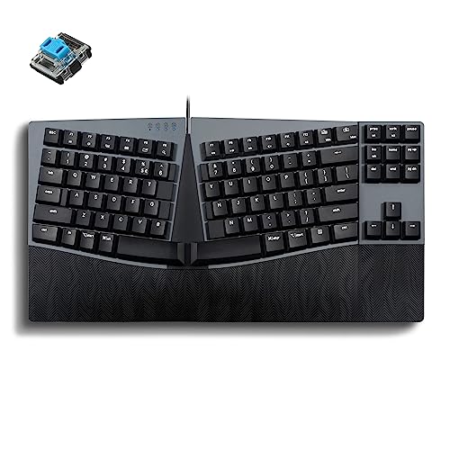 Perixx PERIBOARD335BL Kabelgebundene ergonomische mechanische kompakte Tastatur – Flache Blaue Klickschalter – programmierbare Funktion mit MakroTasten – kompatibel mit Windows und Mac OS X – US von Perixx