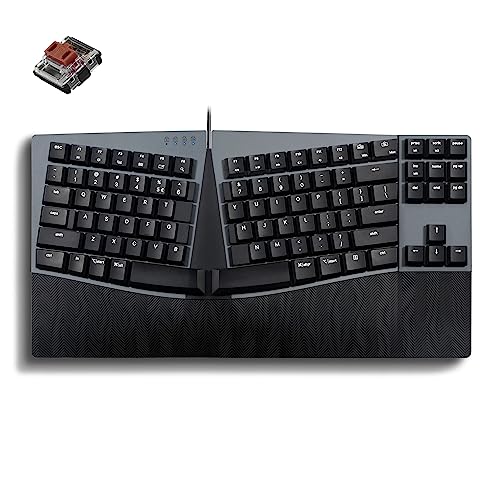 Perixx PERIBOARD335BR Kabelgebundene ergonomische mechanische kompakte Tastatur – Flache braune taktile Schalter – programmierbare Funktion mit MakroTasten – kompatibel mit Windows und Mac OS X – von Perixx